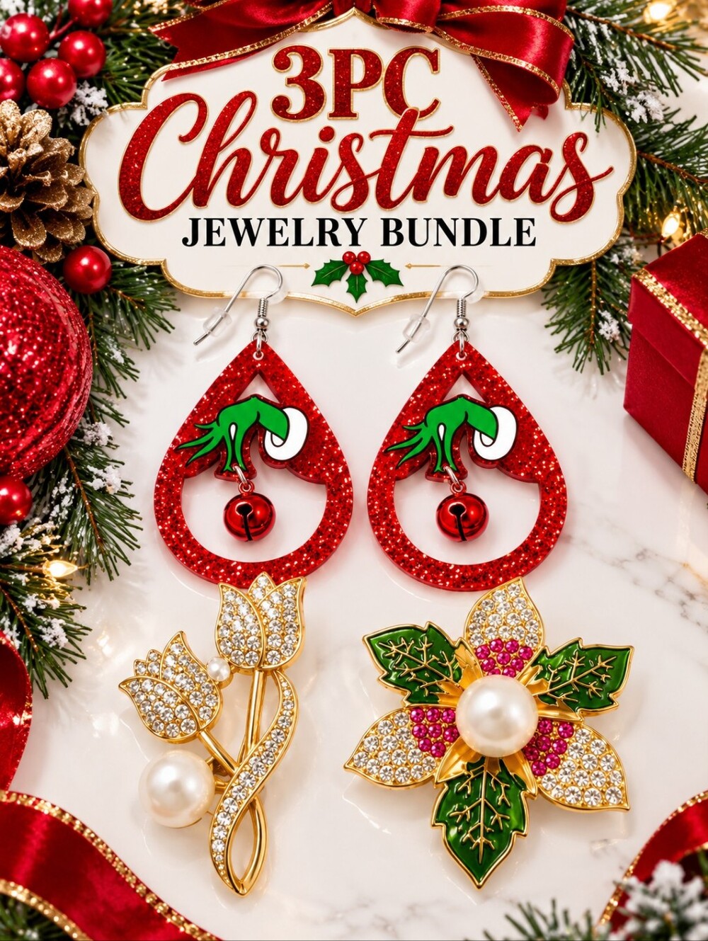 3PC Christmas Jewelry Bundle 🎄 Earrings + 2 Brooches NWT